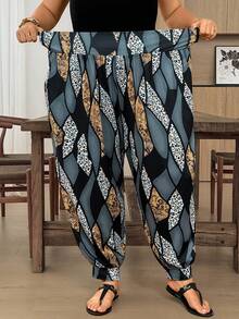 SHEIN CURVE+ Curve Plus Size Solid Color Ankle Length Pants With Pockets, Lightweight Fabric, Summer - Green - View 5