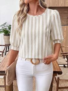 EMERY ROSE Women's Casual Commuter Printed Lantern Sleeve Shirt - Multicolor - View 6