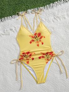 Swim Vcay 女士新款定位印花侧系带性感优雅度假简约连体泳衣 - 彩色 - 查看 5