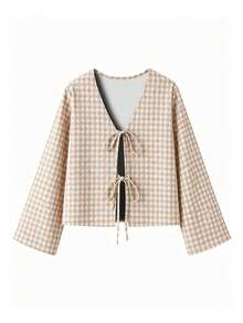 EMERY ROSE Women's Solid Color Front Tie Long Sleeve Casual Blouse Women Shirt - Multicolor - View 5
