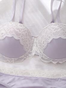 FairyFlirt Women Lace Patchwork Spaghetti Strap Bra And Panty Set, Casual Daily Underwear - Mauve Purple - View 3