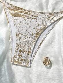 SHEIN Swim 女款掛脖細肩帶三角杯比基尼套裝，夏季海灘熱帶度假派對閃亮白色性感款 - 彩色 - 查看 6