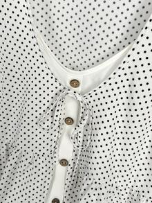 Franclia Blouse chemise décontractée polyvalente pour femme, col en V, imprimé à pois, 2 en 1, avec volants - Nude - Voir 6