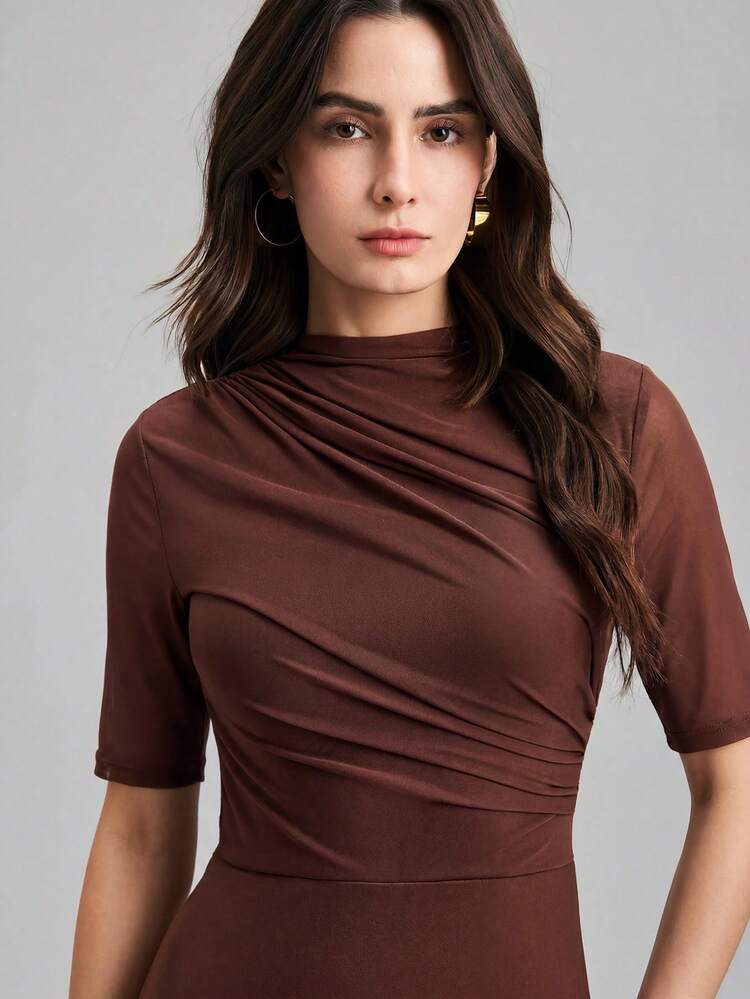 Women's Brown Comfortable Fabric Fitted Asymmetric All-Season Bohemian Style Vacation Outfits Seaside Women's Clothing Modern Urban Business Casual