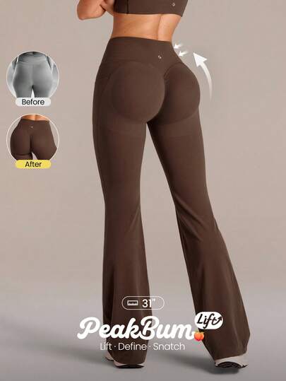 GLOWMODE Leggings acampanados de 31" Peakbum-Lift FeatherFit™-Sculpt con control de abdomen, levantamiento de glúteos y bolsillos laterales, para entrenamiento, running, ejercicio, gimnasio y fitness