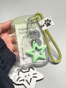 1個耐用ABS卡片夾滑蓋，星形腕帶設計，適用於身分證、信用卡、名片，學生校園禮物便攜式禮品 - 漸層星星小蠻腰卡套 - 查看 7