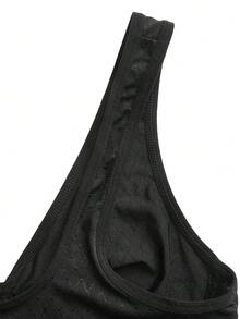 DesireSculpt Sujetador de una sola capa sin aros de unicolor con estampado de cuadros jacquard para mujer - Negro - Ver 8