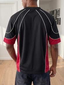Manfinity Gritte Field Camiseta deportiva de manga corta de ajuste holgado con color contrastante para hombres - Negro - Ver 2