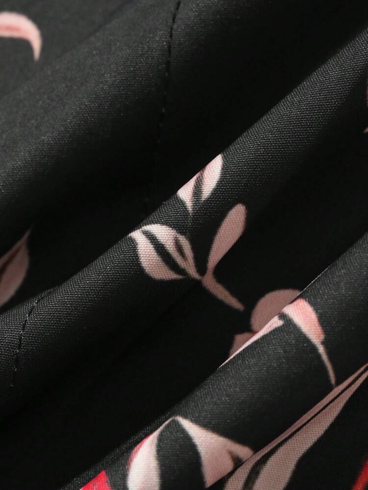 Floral Pattern Loose Tie-Waist Long Cardigan Robe, Women Sleepwear Outerwear