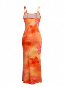 SHEIN Sparklyn 夏季女童无袖长裙，色彩缤纷的水果印花，充满活力，修身剪裁，侧开衩下摆，非常适合外出和拍照！ - 亮橙色 - 查看 2