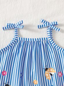 SHEIN Newborn Baby Girls' Casual Baby Girl Sweet Floral Striped Cami Dress, Summer Holiday Photoshoot Pastel Blue - Blue - View 8