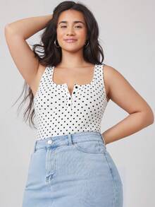 SHEIN BASICS 大尺碼夏季休閒波點印花背心上衣 - 黑與白 - 查看 10