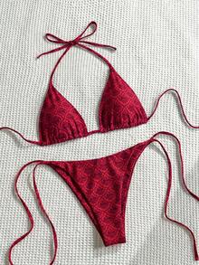 Swim Mod Printed Bikini Swimwear For Beach & Vacation - Burgundy - View 5