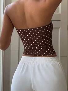 Aloruh Women's Casual Polka Dot Print Bandeau Crop Top, Suitable For Summer - Multicolor - View 3