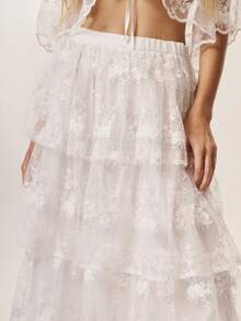 Willow Rêve Embroidered Layered Tulle Lace Cake Skirt For Women - White - View 7