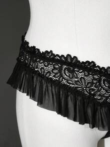 Seduluxe 1pc Plus Size Lace Mesh Crotchless Panty Black Summer - Black - View 3