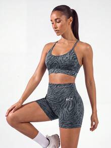 SHEIN BASICS Ensemble de soutien-gorge de sport et short minimaliste mode femme, tenue décontractée pour tous les jours et entraînement - Noir - Voir 4