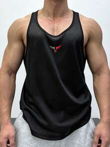 Gym Rark Men's Mesh Hollow Breathable Racerback Sports Tank Top, Summer, Gym, Holiday - Black - View 3