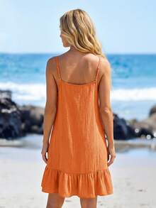 Sylviya Women's Casual Beaded Strap Vacation Dress - Orange - View 2