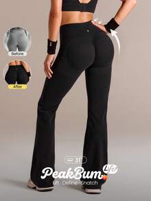 GLOWMODE Quần legging ống loe 31" FeatherFit™-Sculpt Beyond The Flare nâng mông, kiểm soát bụng, nén định hình với đường may tạo dáng, có túi hai bên, cường độ trung bình cho tập luyện, chạy bộ, workout, gym và fitness - màu đen - Xem 1