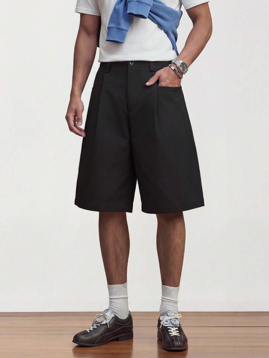 SWAVVY Pantalones cortos casuales de verano para hombres de unicolor, con ajuste holgado y bolsillos dobles - Negro - Ver 1