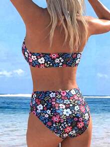 Swim Lushoire 女款夏季海灘碎花可拆卸細肩帶高腰比基尼套裝 - 彩色 - 查看 2