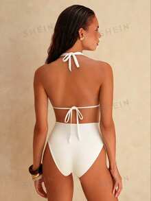 Swim Chiccia Đồ bơi một mảnh màu trơn cho nữ, đi biển nghỉ dưỡng, mùa hè - trắng - Xem 2