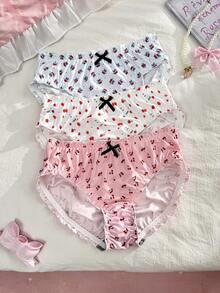 PetitDoll Bộ 3 chiếc quần bikini nữ in họa tiết hoa anh đào, có nơ trang trí. - Nhiều màu - Xem 4