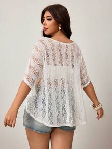 Enliva Áo khoác ngoài ren xuyên thấu phong cách Bohemian cổ điển chống nắng size lớn - trắng - Xem 2