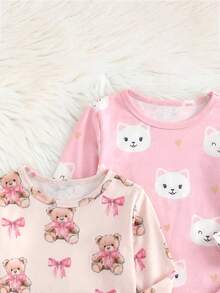Cozy Pixies 女婴四件套贴身睡衣套装 - 波点、彩虹、爱心情人节图案圆领长袖上衣和松紧腰长裤 - 彩色 - 查看 5