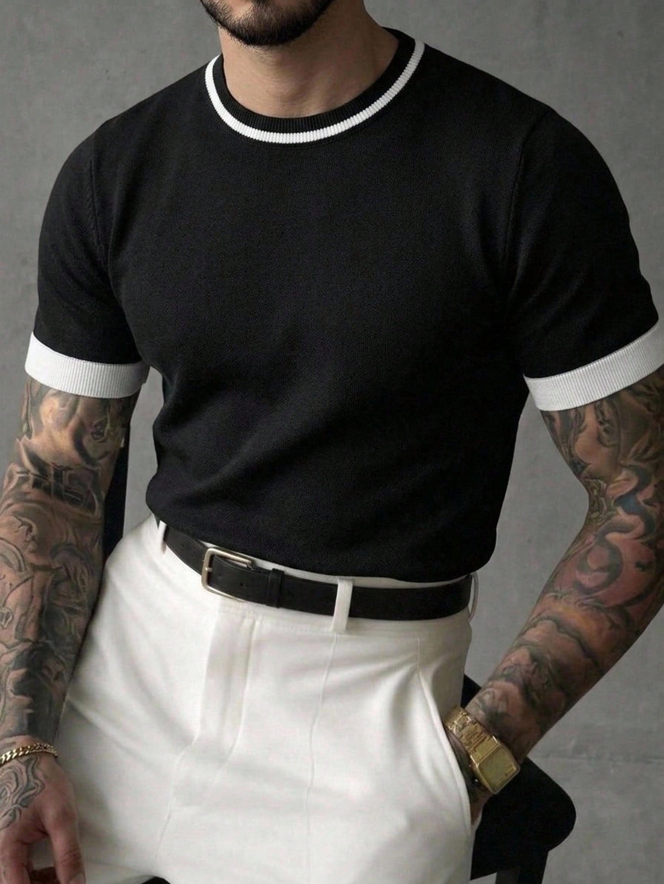 EGENSIO Camisetas de punto para hombre, oficina, blanco y negro, verano, adecuadas para salidas de verano, esenciales para un estilo a la moda, polo para hombre, polo para hombre, polo de manga corta para hombre, atuendo formal, conjuntos de lino para hombre, atuendo formal para hombre, vacaciones / playa / Hawái / tropical / natación / baño, polo para hombre, polo de punto de verano para hombre, polo para hombre, polo para hombre, polo casual para hombre, polo acanalado para hombre, polo para hombre, polo de punto casual, polo para hombre, polo para hombre, polo de golf para hombre - Negro - Ver 1