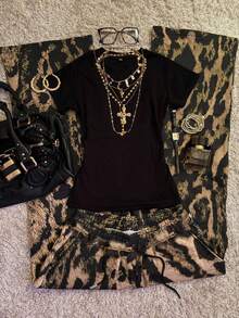 Attitoon Casual Minimalist Street Style Full-Print Leopard Pattern Women Pants, Versatile For Spring/Summer - Multicolor - View 1