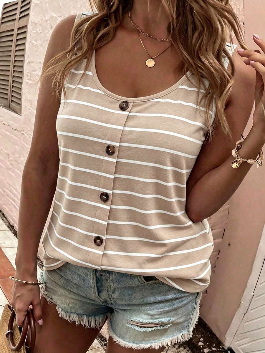 EMERY ROSE Plus Size Women Casual Striped Camisole And Tank Top Set - Multicolor - View 1