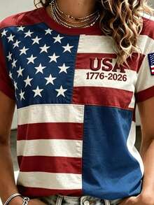 EMERY ROSE American USA Flag Floral T-Shirts For Women 4th Of July Patriotic Graphic Tees Independence Day Star Striped Office Vacation Red And White Summer 90s - Multicolor - View 3