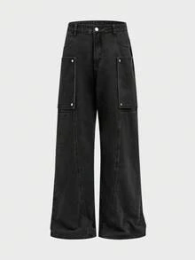 AXEPEAK Men's Black Loose Fit Casual Jeans With Large Pockets - Black - View 5
