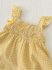 Cozy Pixies 2pcs Baby Girl Cartoon Duck Decor Bow Strap Top And Elastic Waist Shorts Set - Yellow - View 5