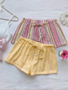 Comfortcana 2 chiếc quần short nữ 100% cotton kẻ sọc và quần short màu vàng 100% cotton, thời trang mới Xuân/Hè 2026, đồ mặc thường ngày cho nữ, phong cách Y2K những năm 2000, váy hè, kỳ nghỉ xuân, lễ tốt nghiệp xuân, tiệc cưới, kỳ nghỉ thanh lịch, kỳ nghỉ biển của nữ, quần thường ngày, ngày lễ tình nhân, lễ hội, bãi biển, kỳ nghỉ, mặc nhà thoải mái, đường phố, trường đại học, quần thường ngày phong cách vintage Mỹ. - Nhiều màu - Xem 4