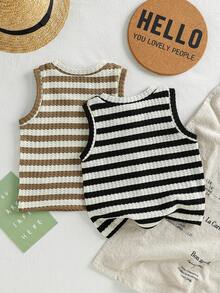 SHEIN Vintaside Kids 男婴圆领条纹拼接休闲日常上衣 - 彩色 - 查看 2