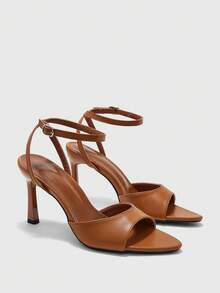 CUCCOO BIZCHIC Simple Round Toe With Stiletto Sandals, High Heels For Workplace Commuting Temperament - List One Brown - View 3