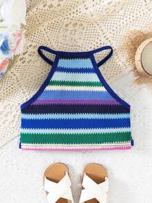 SHEIN Girls' Colorful Woven Rainbow Strap Camisole Top, Suitable For Daily, Festival, Vacation - Multicolor - View 2