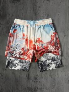 ROMWE MEN Street Life Quần short bóng rổ nam in họa tiết, thiết kế 2 trong 1, thích hợp mặc hàng ngày vào mùa xuân/hè. - Nhiều màu - Xem 1