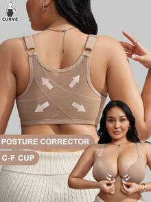 DesireSculpt Áo ngực có gọng nâng ngực, dây đeo vai có thể điều chỉnh, chỉnh tư thế chéo lưng, khóa trước, kích thước lớn dành cho nữ - Màu be - Xem 1