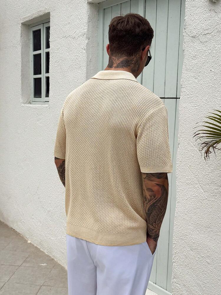 Khaki Short Sleeve Knit Top For Men, Summer