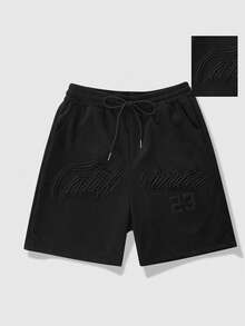 ROMWE MEN Men's Solid Color Drawstring Waist Casual Shorts, Spring/Summer - Black - View 5