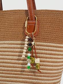 ROMWE Fairycore 1 Piece Spring Summer Dopamine Style Colorful Beaded Bag Keychain Pendant, Woven Rope Bag Charm, DIY Hanging Ornament - Green - View 6