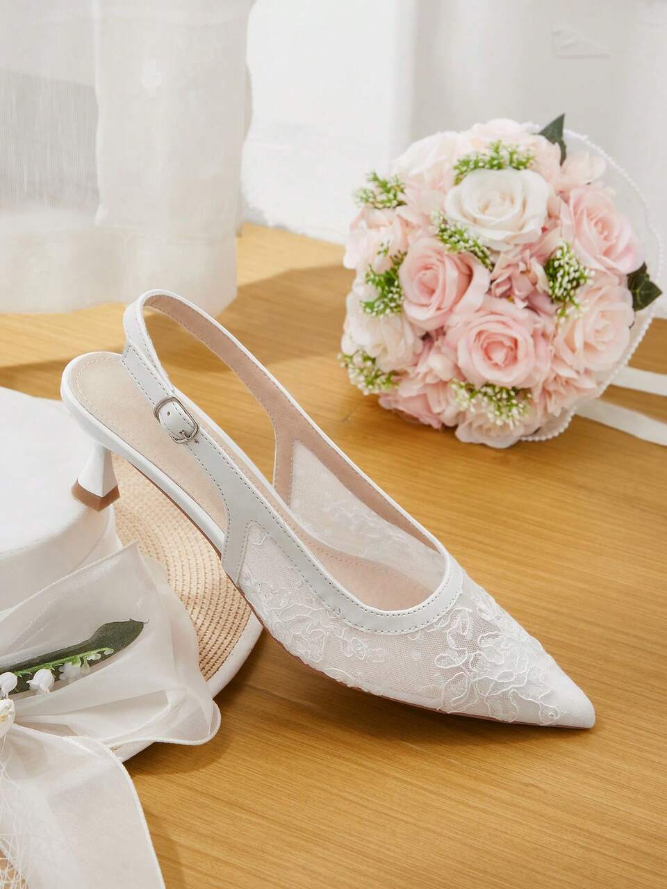 CUCCOO HITCHD Women Shoes New Naked Pink Lace Slingback Shoes Women's Pointed Thin Heel Temperament High Heels