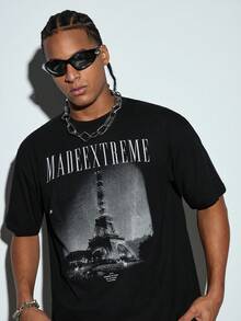Modcrash Men's Black Retro Aesthetic Paris Eiffel Tower Print T-Shirt - Grey - View 7