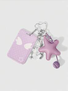 ROMWE Kawaii 1 Fashionable Polka Dot Card Cover Printed Picture Plus Bow Beaded Bag Accessory Buckle, Suitable For Decorative Handbags, Messenger Bags, Backpacks, Etc - Purple Polka Dot Card Holder - View 1