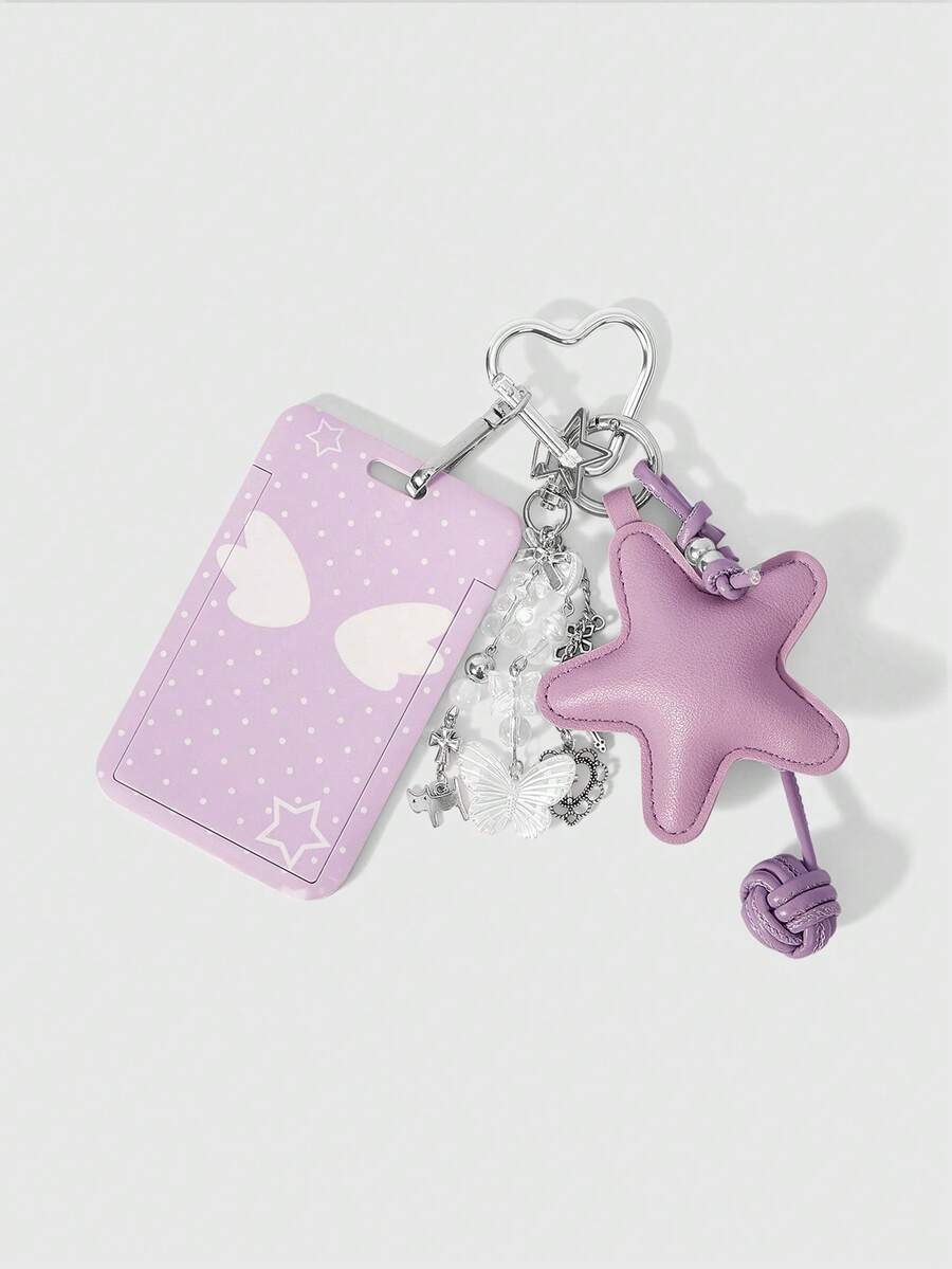 ROMWE Kawaii 1 Fashionable Polka Dot Card Cover Printed Picture Plus Bow Beaded Bag Accessory Buckle, Suitable For Decorative Handbags, Messenger Bags, Backpacks, Etc - Purple Polka Dot Card Holder - View 1