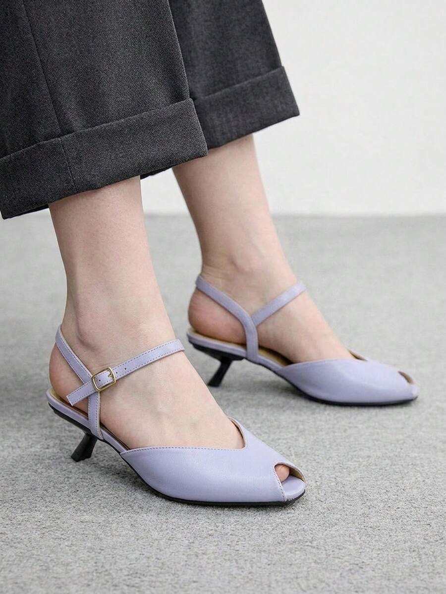 CUCCOO BIZCHIC Women's Daily Commute Peep Toe Stiletto Back Lace-Up Shoes - Violet - View 1